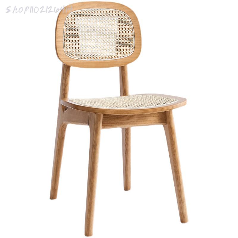 Nordic rattan chair Japanese-style solid wood dining chair coffee chair restaurant home leisure chair rattan chair backrest home